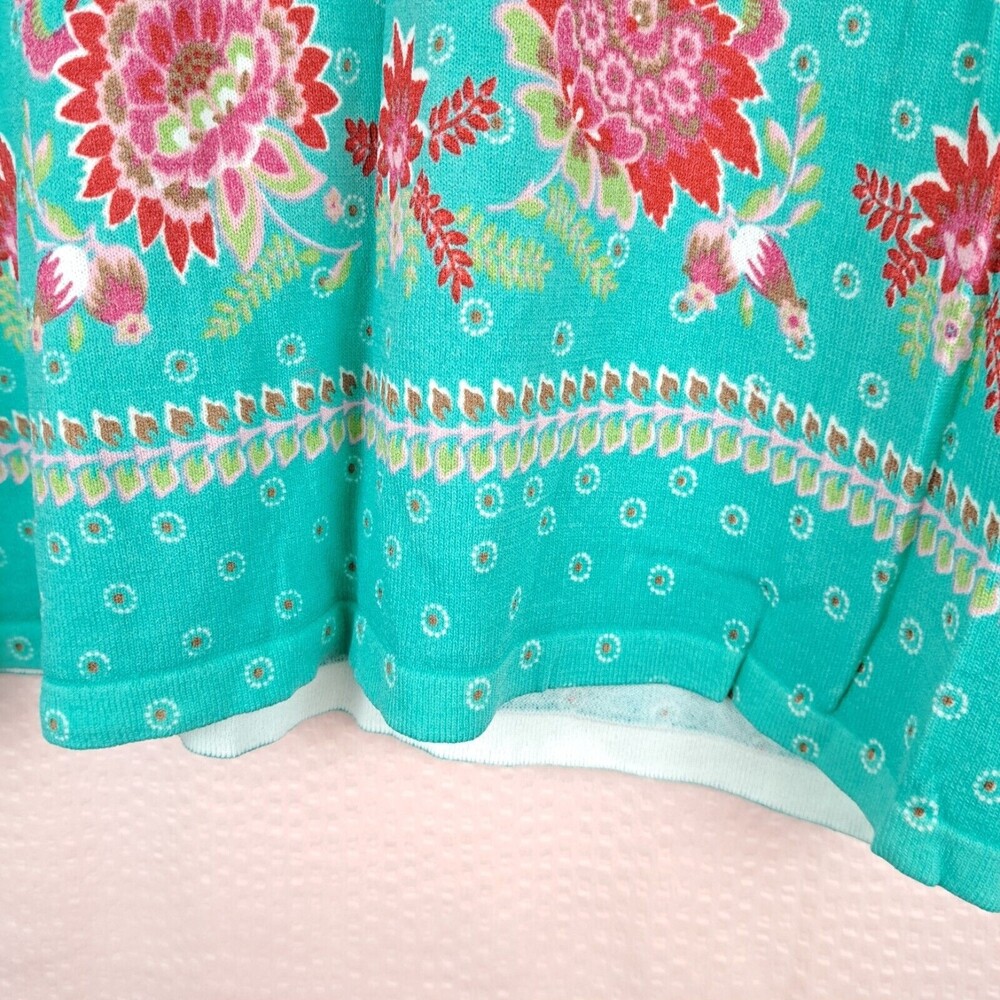 Joseph A Women Bright Blue Floral Top Stretch Lightweight 3/4 Sleeve Size L - Picture 7 of 11